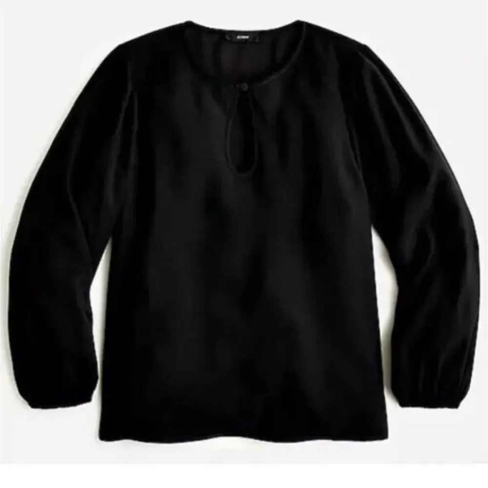 J. Crew Black Puff Sleeve Satin Back Crepe Blouse Top Size XXS Petite XXSP NWT